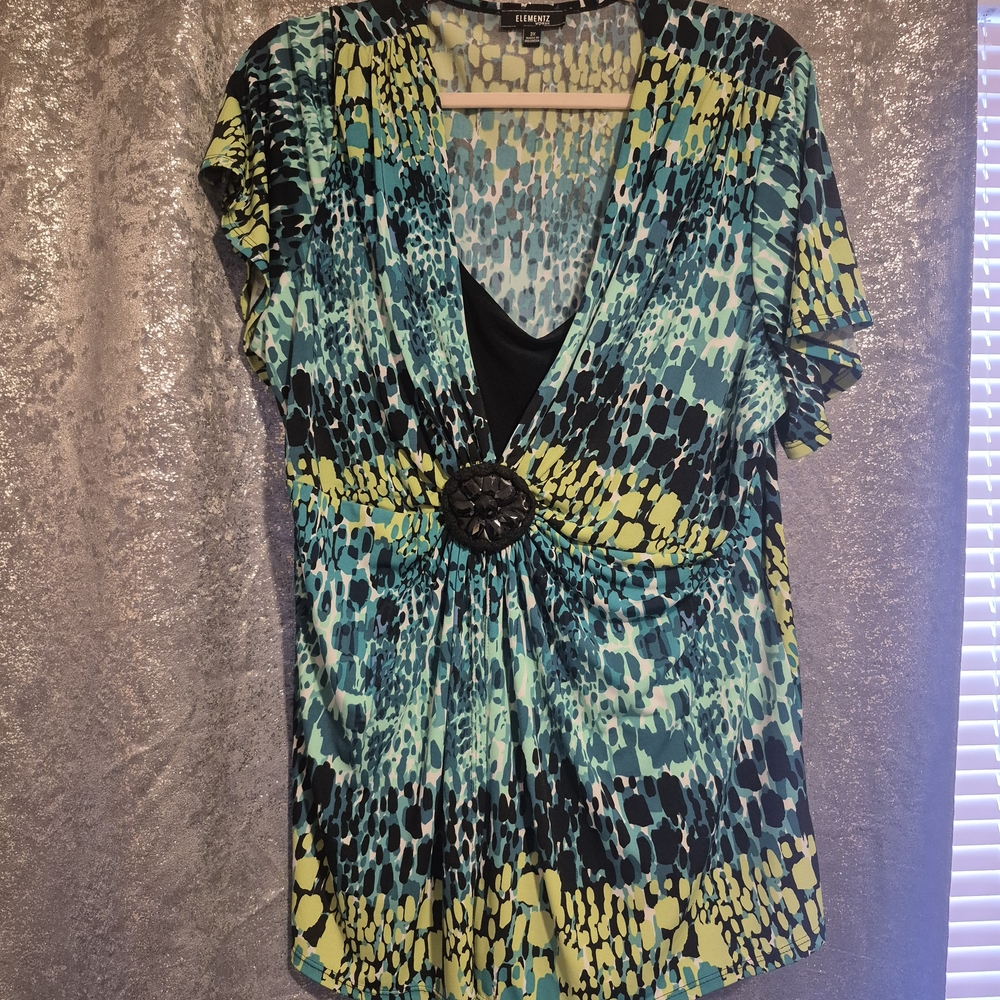 Express Blue and Green Patterned Blouse